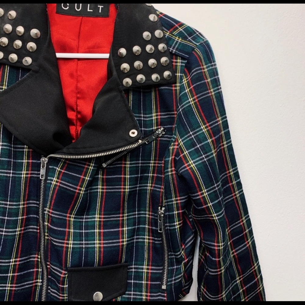 Lip Service Cropped Plaid Studded Jacket Size S - Picture 2 of 2